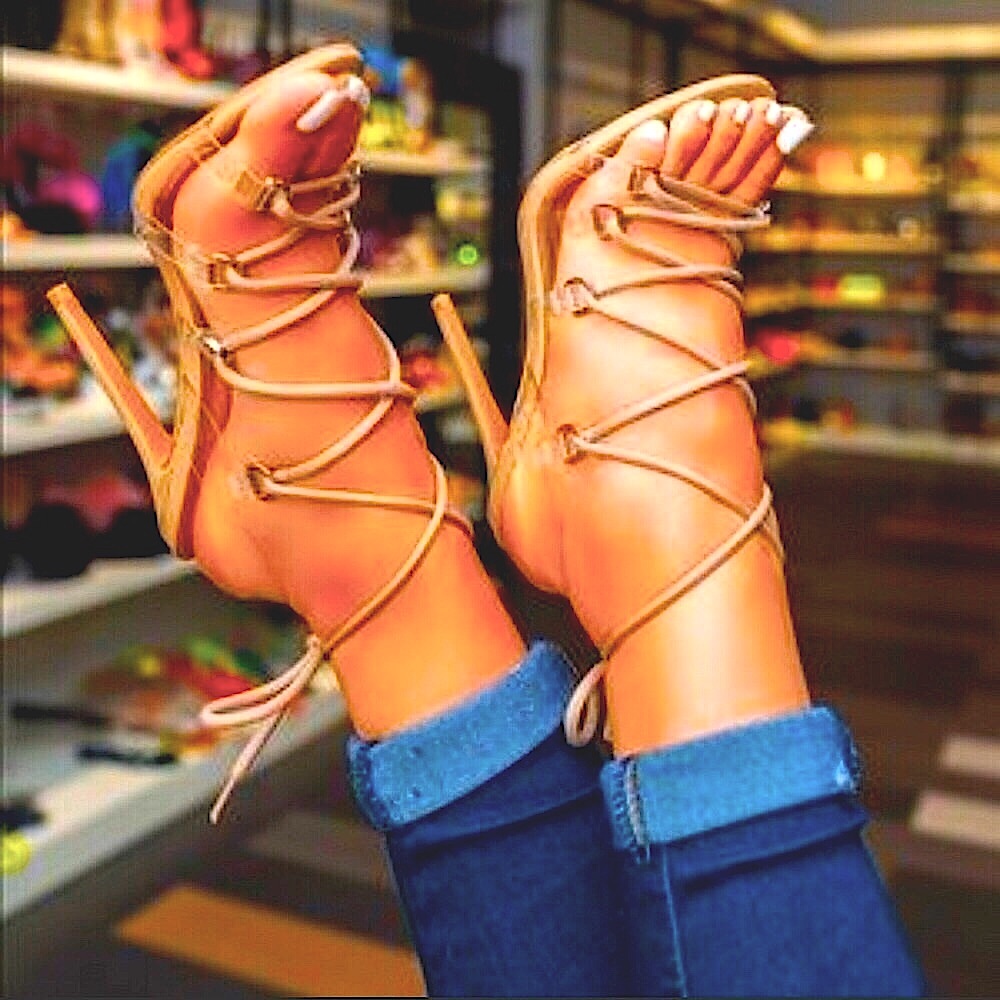 Lace-up Stiletto Heels (Nude)